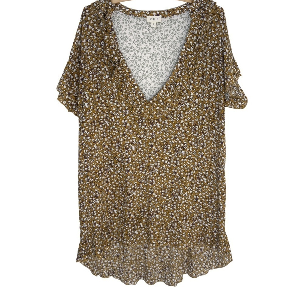 POL Brown Floral Mixed Print High Low Boho Mini Dress Size Large